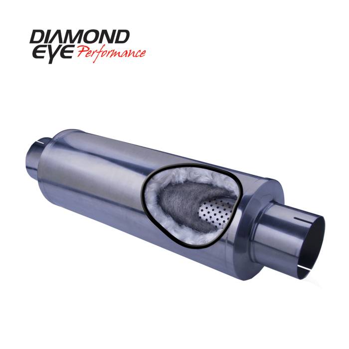 Diamond Eye Performance - Diesel Muffler Y Pipe 32 Inch Round 4 Inch Center Inlet/Dual Outlet Stainless Performance Perforated Diamond Eye